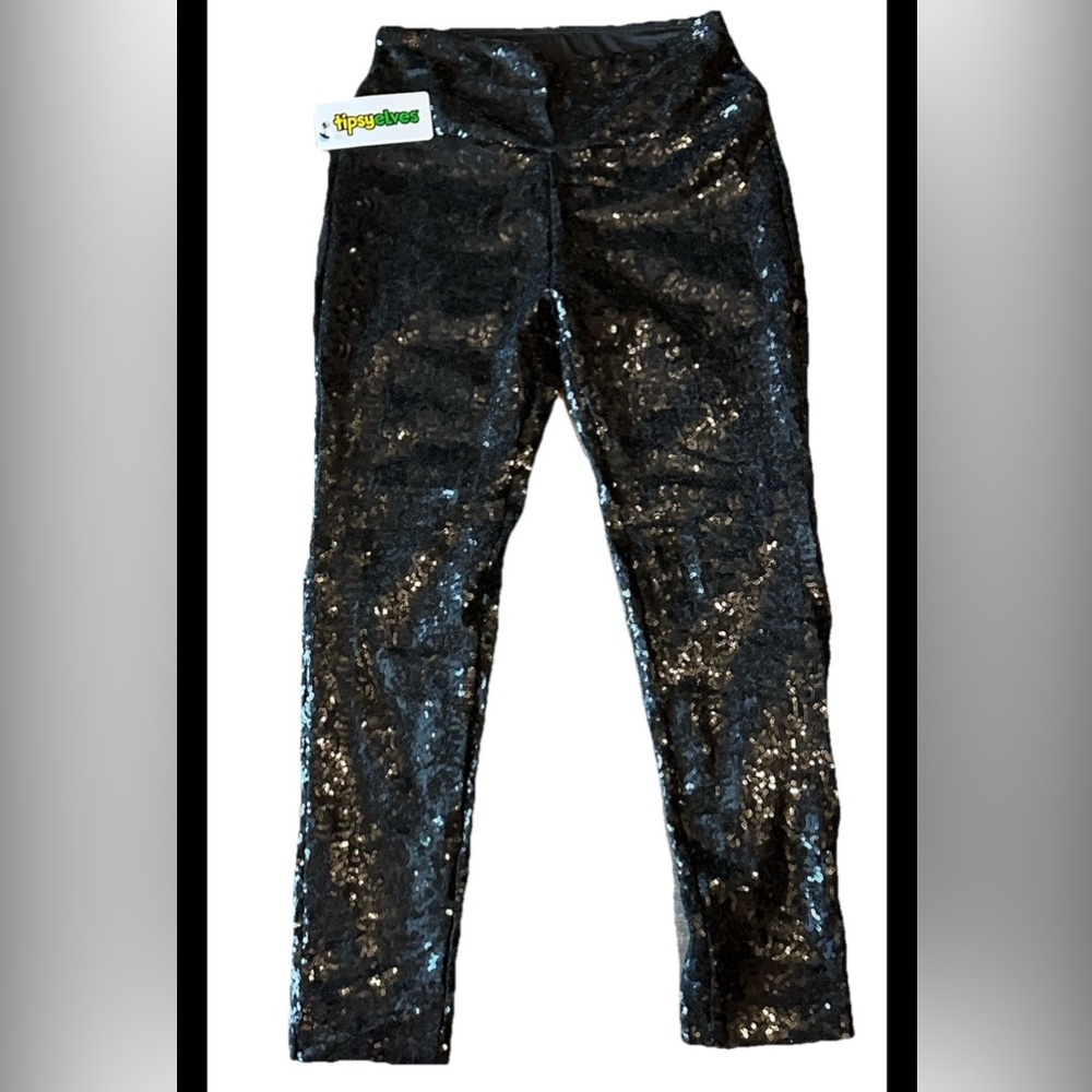 TIPSY ELVES BLACK SEQUIN HIGH WAIST LEGGINGS  Women's Size XSmall  LINED - NEW!!